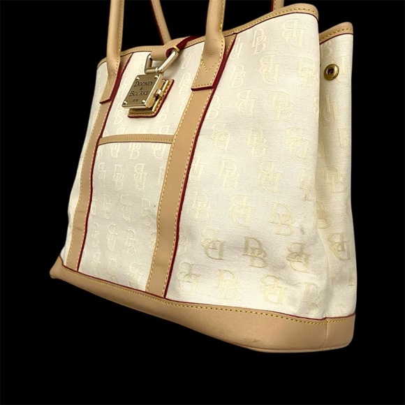 Dooney and Bourke Cream Fabric Logo Large Tote Satchel - Picture 5 of 11